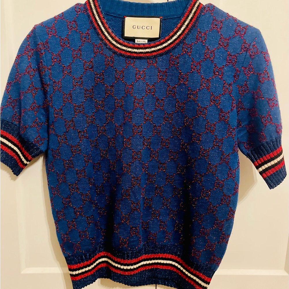 Gucci Blue and Red Knit Sweater